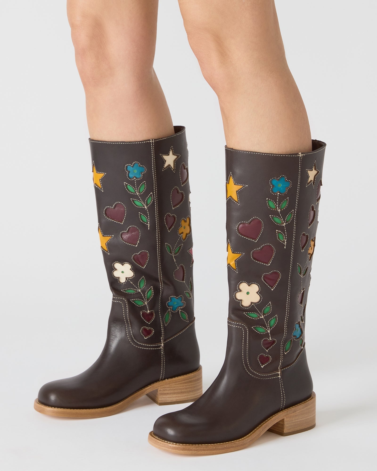 RIGGS FLORAL BROWN LEATHER